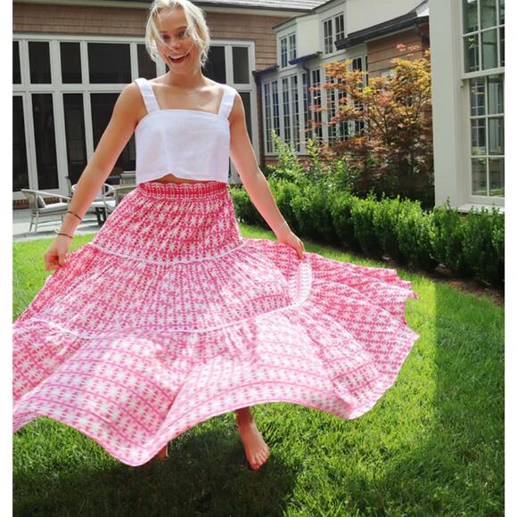 NWT Brooks Ave Tiered Maxi Skirt - Spice Market Pink - Picture 1 of 5